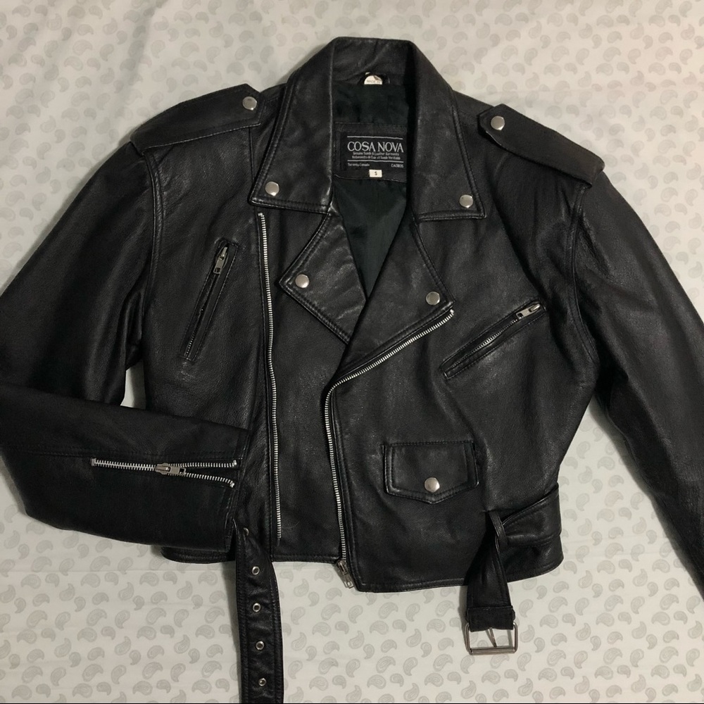 vintage genuine leather cropped jacket